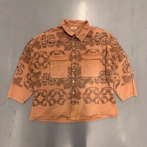 Easel Terracotta Floral Damask Oversized Boxy Snap Front Shirt Jacket Small